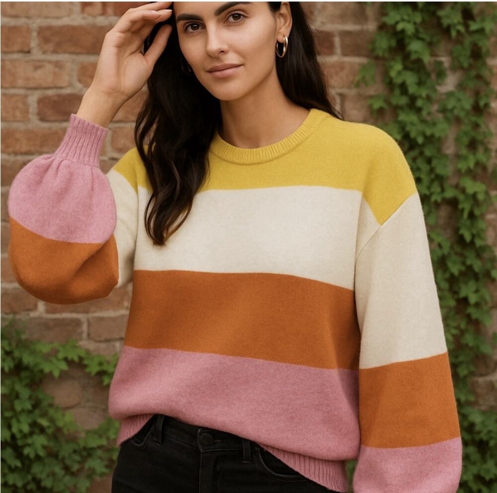 Madewell Striped Gladwell Balloon Sleeve Sweater XXS Coziest Yarn Wool Alpaca